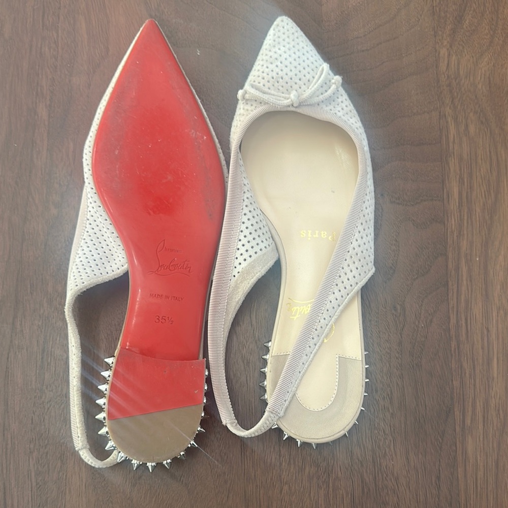 Louboutin mesh flats, pointed toe with metal stud details size 35.5